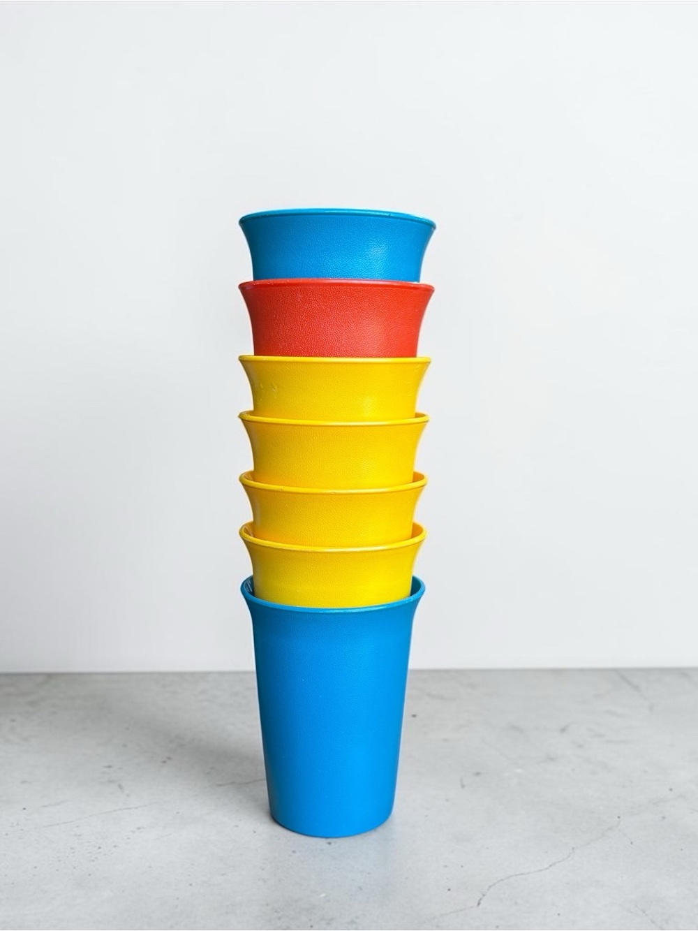 Vintage Tupperware Bell Tumblers - Colorful Stackable - Blue, Yellow & Red